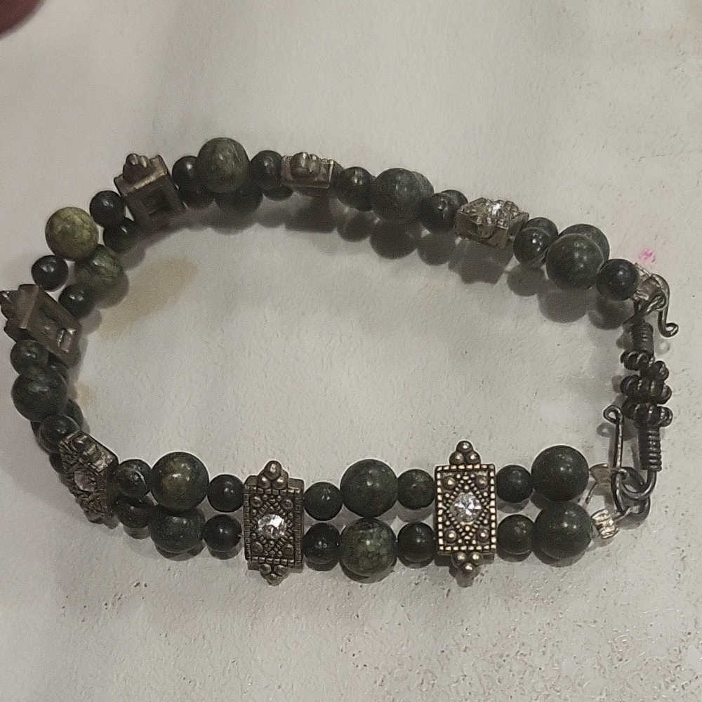 Elegant Moss Agate Dark Green Beaded Bracelet